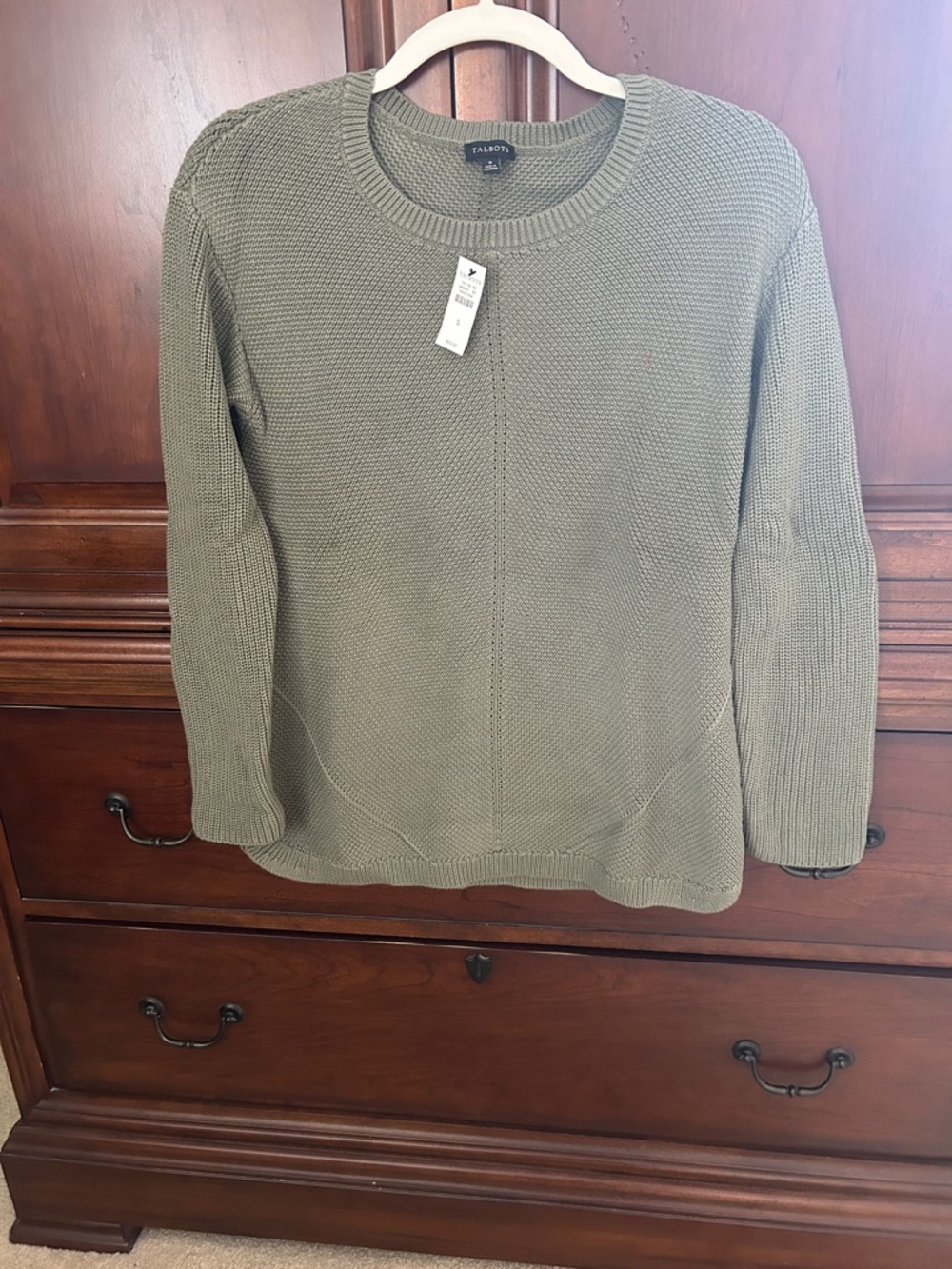 Talbots Olive Crewneck Textured Knit Cotton Sweater
